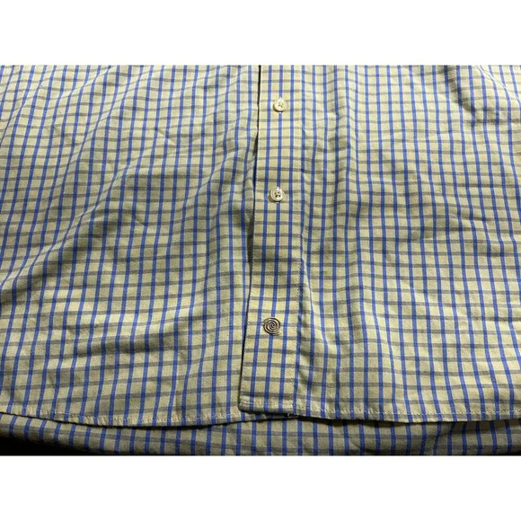 F/X Fusion Mens Size 2XL Yellow Blue Check Short Sleeve Button Front Shirt - Picture 2 of 8